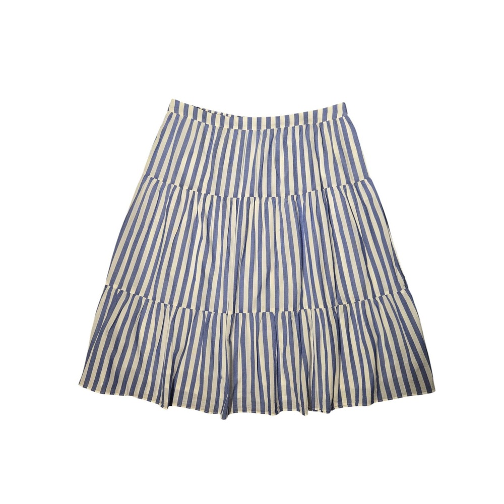 J.Crew Cotton Striped Tiered Midi Skirt Blue White XXL Preppy Coastal Resort NWT